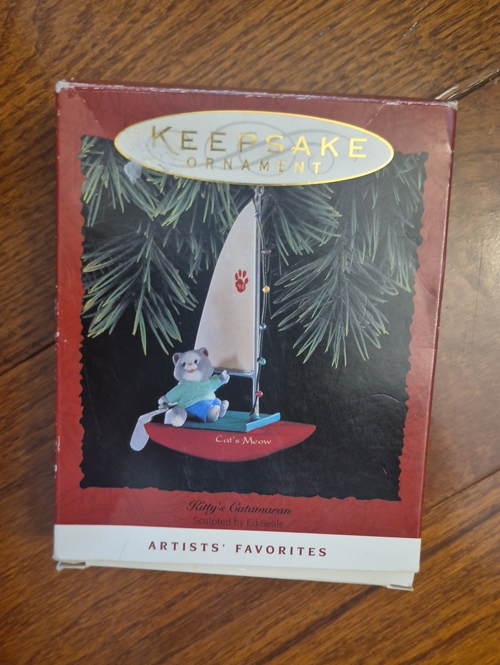 Keepsake Ornament 'Cat's Catamaran' Red Sailboat Ornament